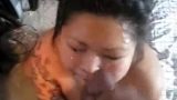 Asian lady first assfucked then facialized